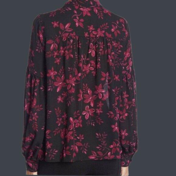 Parker Womens Floral Print  Long-Sleeve Blouse Tie Front Pink/black  Size Xsmall - Picture 2 of 14